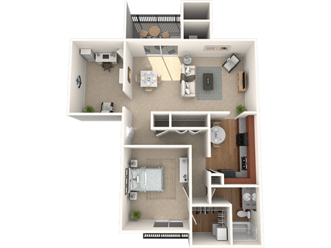 Floor plan for 1 bed, 1 bath, 1134 sqft